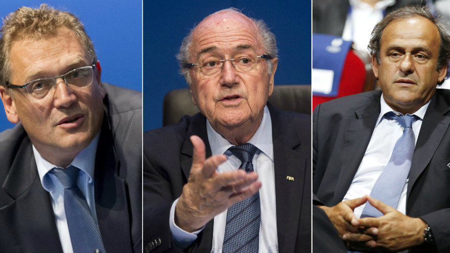 Valcke, Blatter y Platini. EFE.
