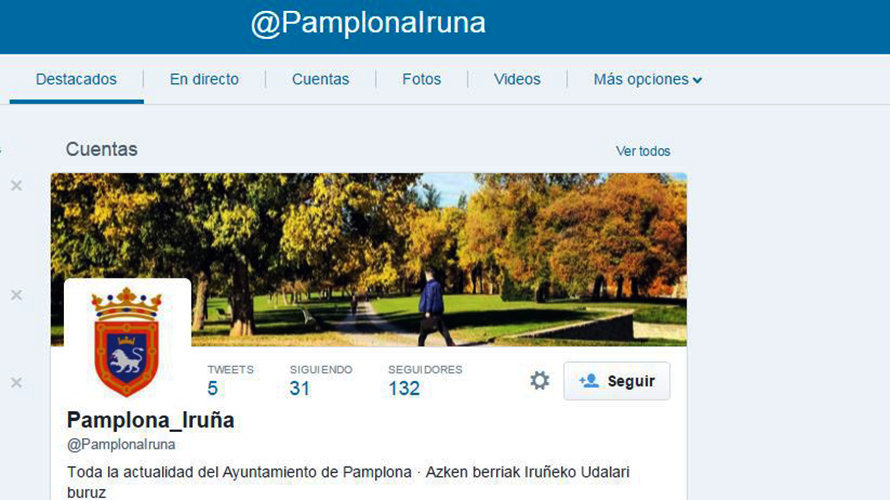 Perfil de Twitter del Ayuntamiento de Pamplona