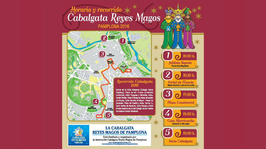 Horario y recorrido e la Cabalgata de los Reyes Magos en Pamplona.