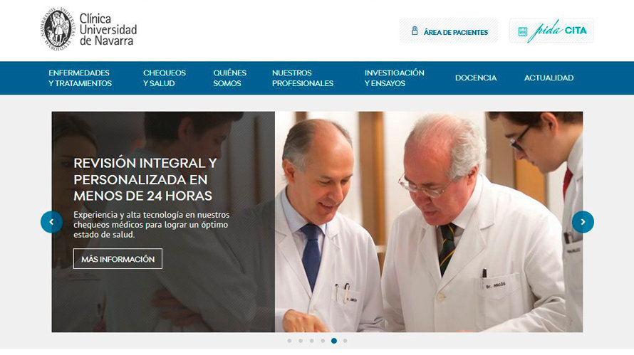 Homepage de la web de la Clínica Universidad de Navarra.