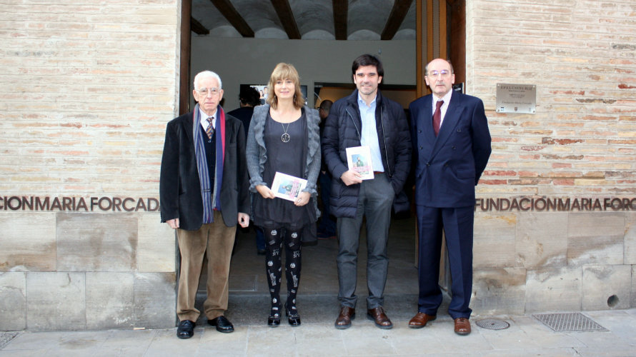 Los autores José María Rodríguez y Juan Cruz Alli, con la consejera Ollo y el alcalde de Tudela.