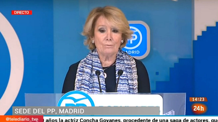 La presidenta del PP de Madrid, Esperanza Aguirre, ha presentado este domingo su dimisión.
