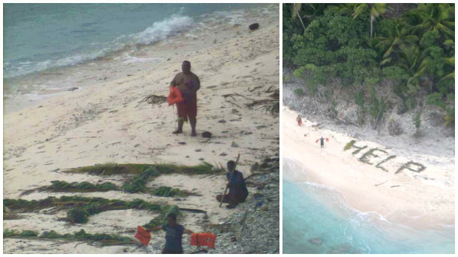 Rescatados tres náufragos tras escribir 'ayuda' con hojas de palmera en una isla.