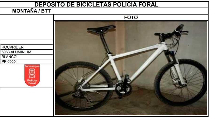 Ficha bicicletas - Depósito de Policía Foral