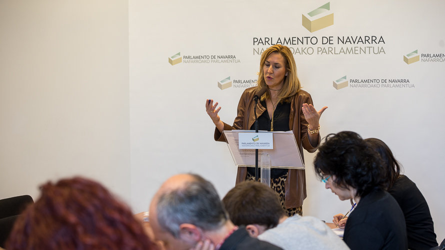 Ana Beltrán (PPN) en una comparencia tras la Mesa y Junta de Portavoces del Parlamento de Navarra. IÑIGO ALZUGARAY.