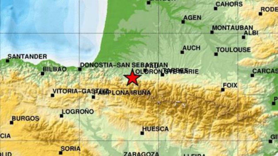 El mapa señala el epicentro del seísmo, en la localidad francesa de Olorón. MINISTERIO DE FOMENTO