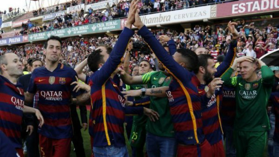 El Barça celebra la liga en Granada. Lfp.