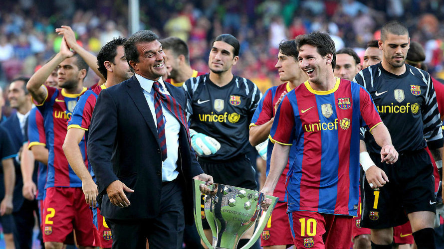 Laporta y Messi celebran un título del barça. Efe.