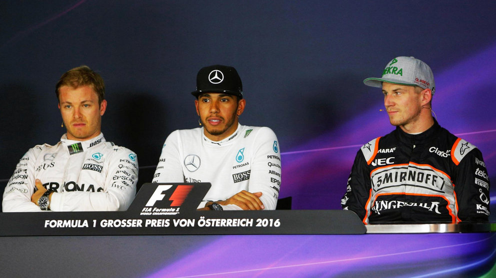 1 - Lewis Hamilton (Mercedes), 2 - Nico Rosberg (Mercedes), 3 - Nico Hulkenberg (Force India).
