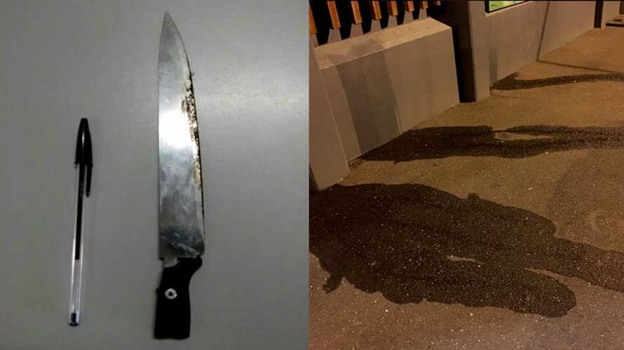 Cuchillo con el que amenazó al hombre que le increpó por mear en la calle.