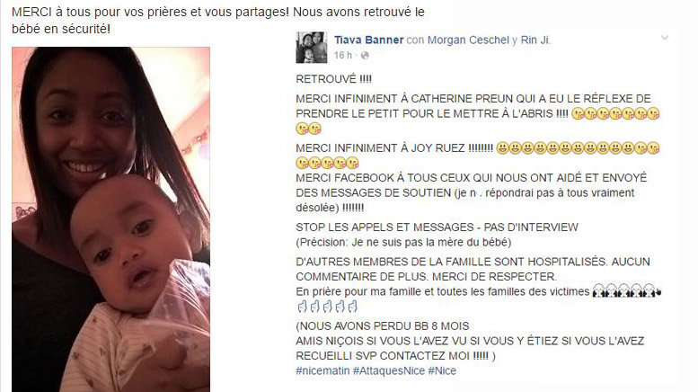 Encuentran al bebé perdido en los atentados de Niza