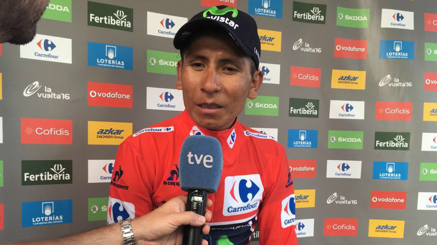 Nairo Quintana respondiendo a una pregunta de TVE. Twitter Movistar team