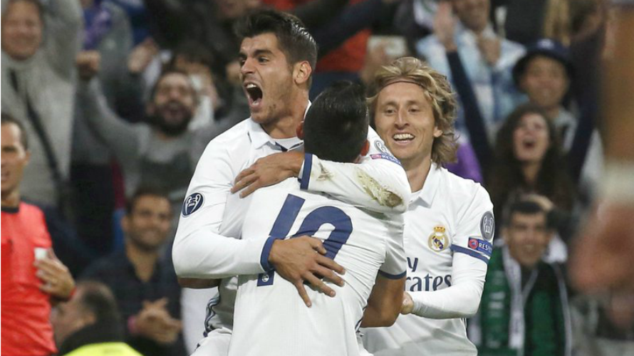 Modric, Cristiano t Morata celebran la victoria del R. Madrid. Twitter Laliga.