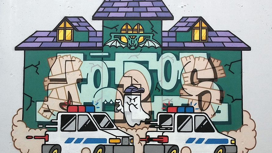 El grafiti de Carlos Almagro, ganador del concurso Civigraff 2016 organizado por el Ayuntamiento de Pamplona.