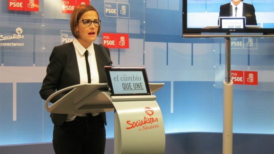 María Chivite, portavoz del PSN en el Gobierno de Navarra, este lunes en rueda de prensa. EUROPA PRESS
