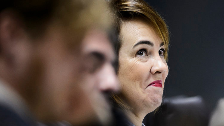 Ainhoa Aznárez, presidenta del Parlamento de Nvarra sonrie. PABLO LASAOSA