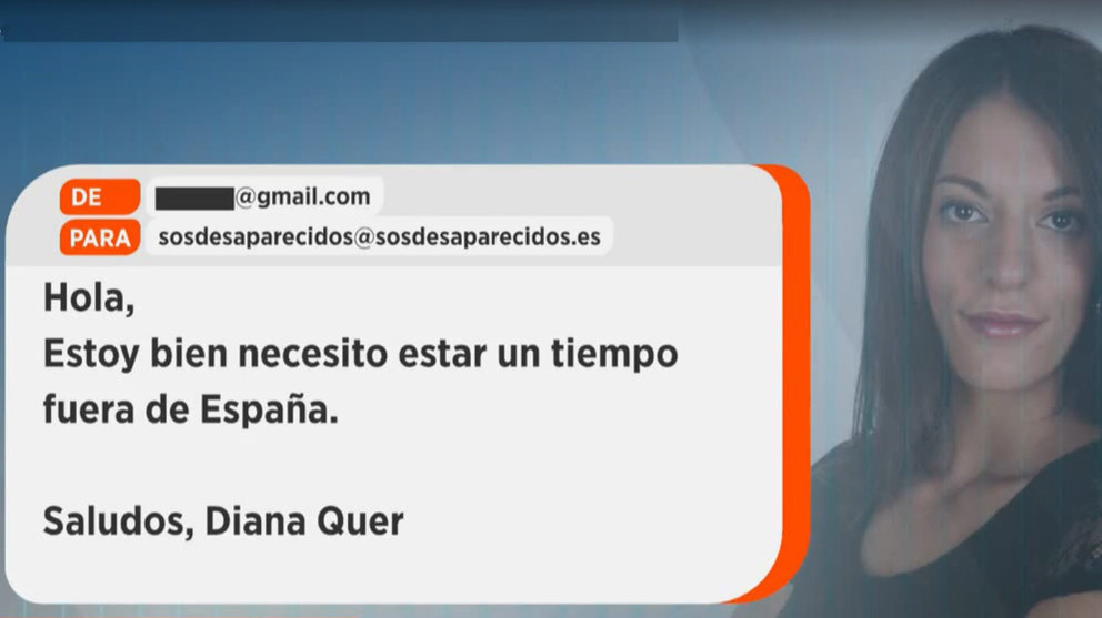 El correo electrónico que supuestamente Diana Quer ha hecho llegar a SOS Desaparecidos ESPEJO PÚBLICO