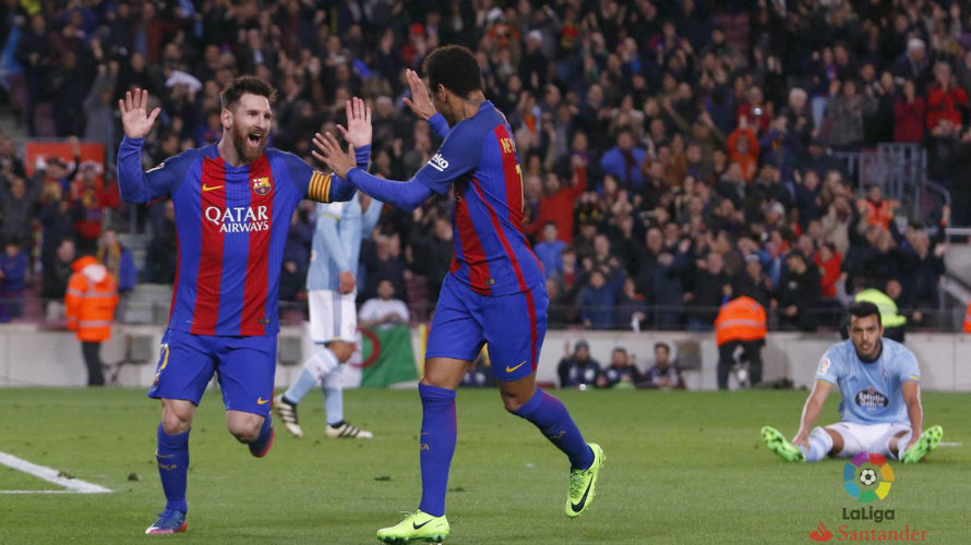Messi celebra un gol en el partido Barcelona - Celta. Lfp.