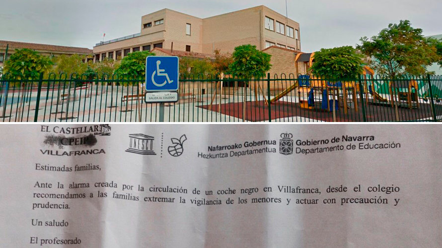 El colegio El Castellar de Villafranca y la circular que han remitido a los padres de los usuarios del centro.