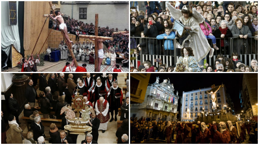 La pasión viviente de Andosilla, el Ángel de Tudela, el acto de las Cinco Llagas y la procesión del Santo Entiero de Pamplona.