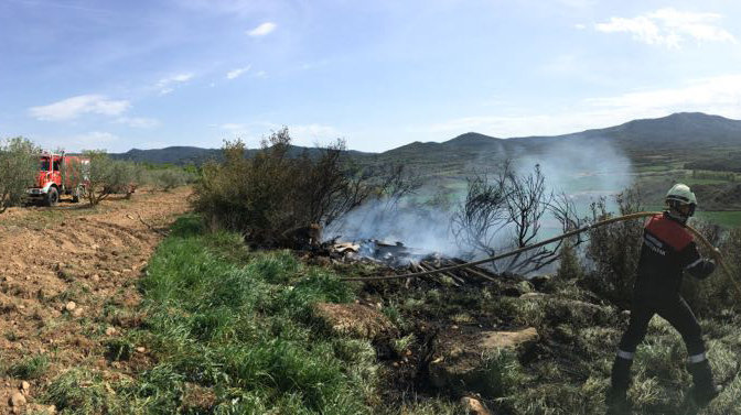 Labores de extinción de un incendio en una zona de poda de Cáseda.