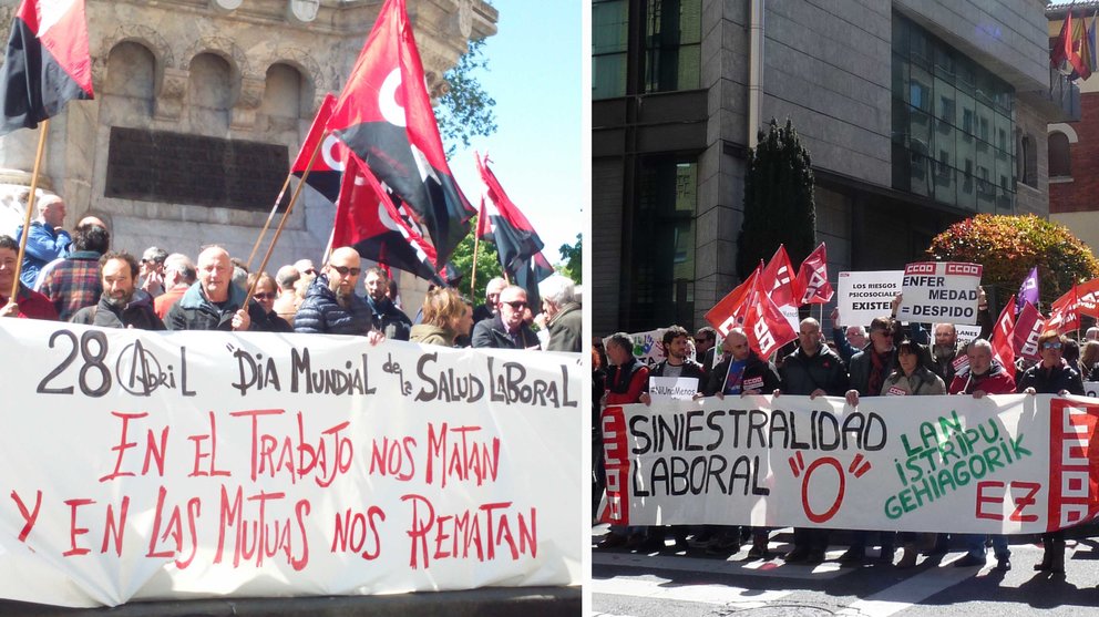 Manifestaciones sindicales en Pamplona con motivo del Día Mundial de la Salud en el Trabajo.