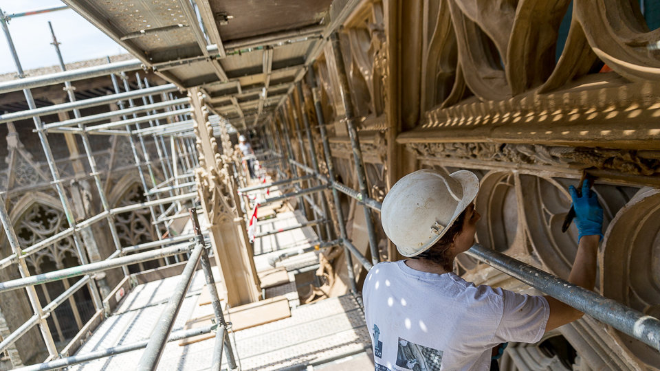 Obras de restauración del ala norte del claustro de la catedral de Pamplona, iniciadas en agosto de 2016 (20). IÑIGO ALZUGARAY
