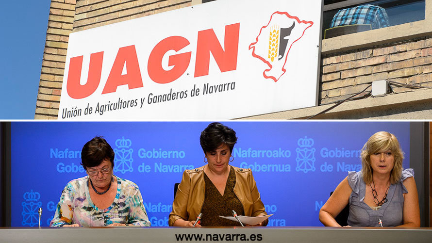 El Gobierno de Navarra durante la rueda de prensa posterior a su reunión de cada miércoles. PABLO LASAOSA.