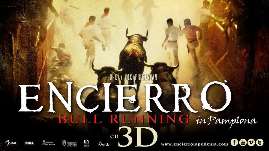 Cartel promocional del documental Encierro, sobre las carreras de mozos y toros en los Sanfermines