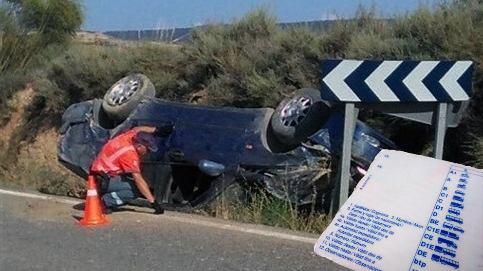 Imagen del coche siniestrado por el conductor sin carné que se accidentó en las Bardenas Reales y que ha vuelto a ser sorprendido conduciendo sin permiso POLICÍA FORAL