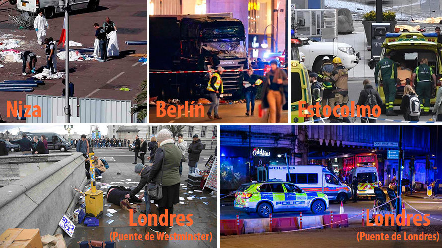 Los otros atentados cometidos con el mismo modus operandi que el de Barcelona.
