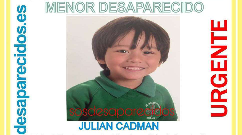 Imagen del aviso alertando de la desaparición del niño australiano Julian Cadman