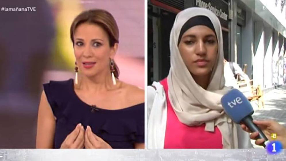 Captura de la entrevista de La mñana de La 1 a una joven musulmana tras los atentados de Barcelona TVE