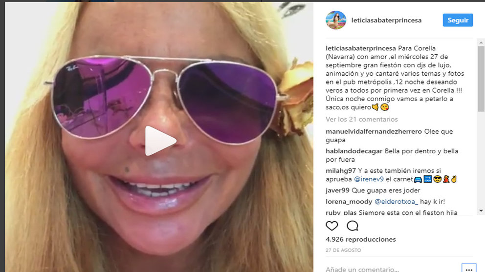 Leticia Sabater anuncia por Instagram que viene a Corella