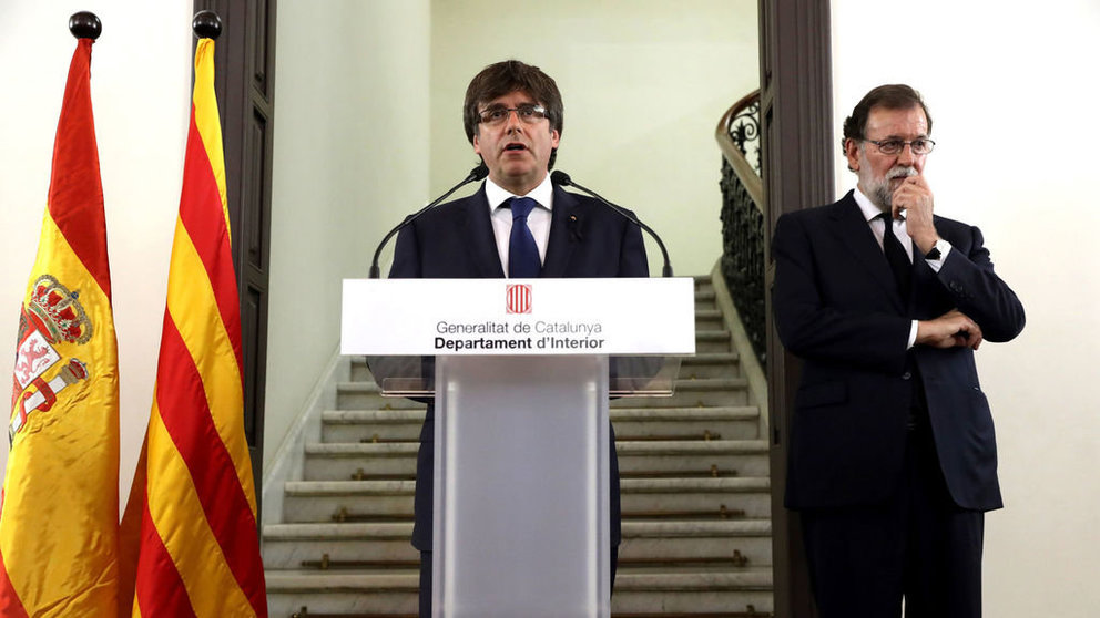 Puigdemont y Rajoy, durante una comparecencia conjunta en Barcelona