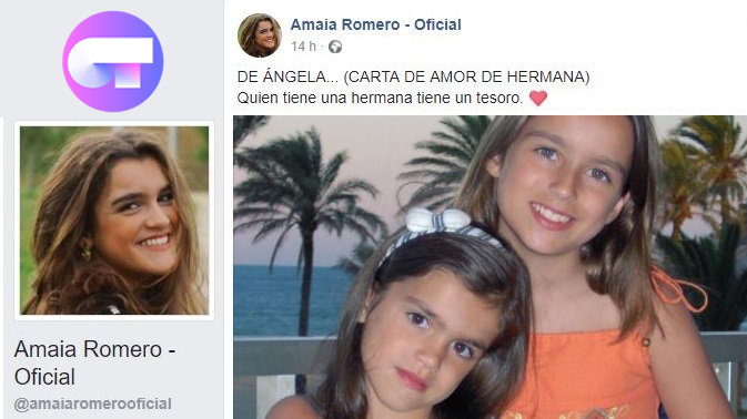 Captura de pantalla de la carta escrita por la hermana de Amaia Romero para apoyarla en su participación en Operación Triunfo FACEBOOK Amaia Romero Oficial