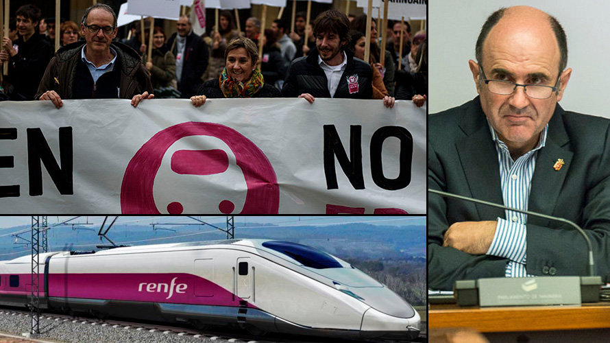 El vicepresidente foral Manu Ayerdi asegura que el Gobierno de Navarra apuesta por el TAV mientras parlamentarios del cuatripartito marchan contra el tren FOTOMONTAJE