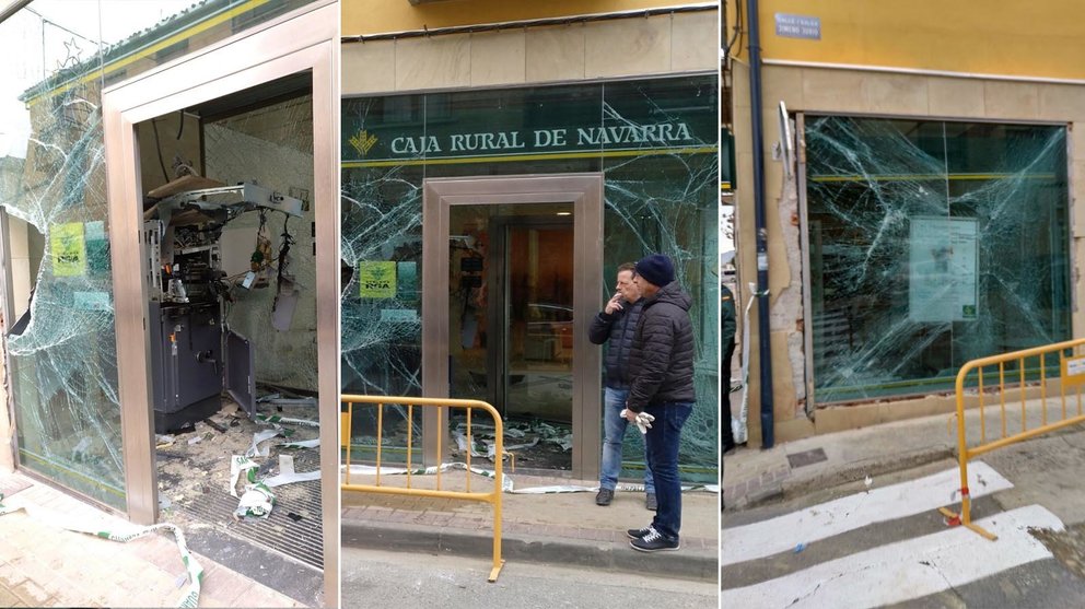 La Guardia Civil inspecciona el cajero que un grupo de ladrones ha reventado en Sartaguda CEDIDAS