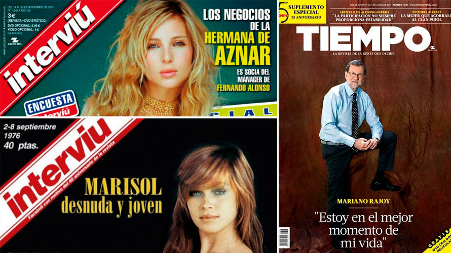 Varias portadas de la revista Interviú y de Tiempo