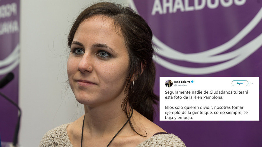 Ione Belarra, diputada de Podemos en Navarra, tuitea contra Ciudadanos por la nevada. IÑIGO ALZUGARAY