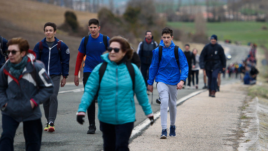 Miles de peregrinos caminan hacia Javier en la segunda Javierada de 2018. PABLO LASAOSA 13