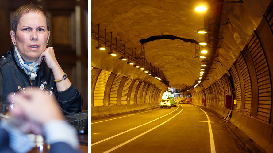 Fotomontaje de la presidenta del Gobierno de Navarra, Uxue Barkos, y el tunel de Belate