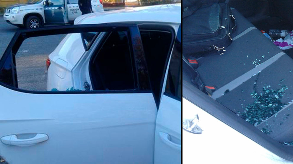 Imagen de uno de los coches en los que robó rompiendo las ventanillas un vecino de Pamplona que ha sido detenido por la Guardia Civil IMÁGENES CEDIDAS