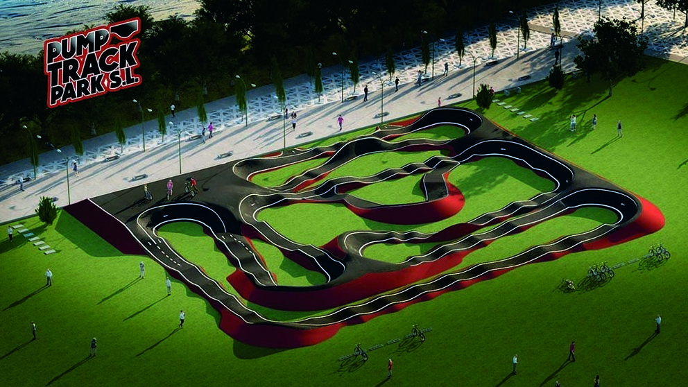 Simulacion de la pista de pump track que va a construirse en el parque de Triniatarios de Pamplona AYUNTAMIENTO DE PAMPLONA