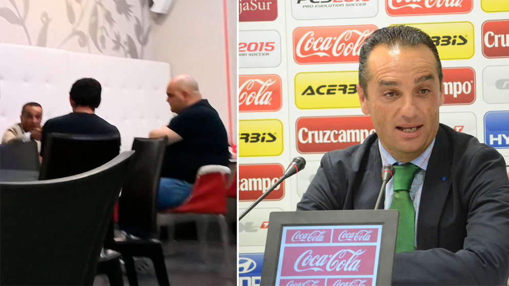 Reunión que ha mantenido Cata, secretario técnico de fútbol profesional de Osasuna, con el entrenador José Luis Oltra CARRUEL DEPORTIVO NAVARRA