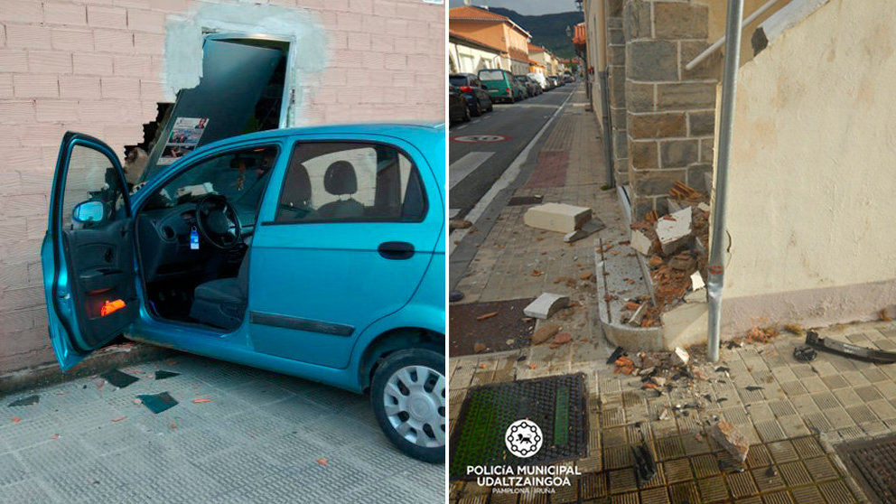 Imágenes de las dos impactantes colisiones atendidas por la Policía Municipal este fin de semana en Pamplona, en los barrios de San Jorge y la Chantrea POLICÍA MUNICIPAL DE PAMPLONA