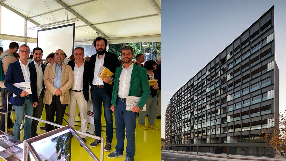 Navarros-en-la-Bienal-Española-de-Arquitectura-y-Urbanismo-y-el-edificio-ganador.-FOTO-COAVNA
