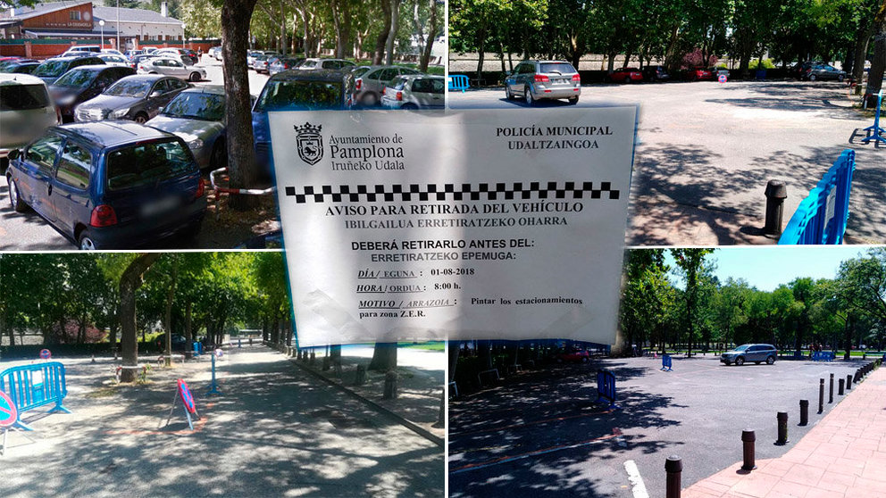 Imagen del aparcamiento de zona naranja que el Ayuntamiento de Pamplona mantiene cerrado durante dos días para proceder a su pintado de verde para residentes NAVARRACOM 11