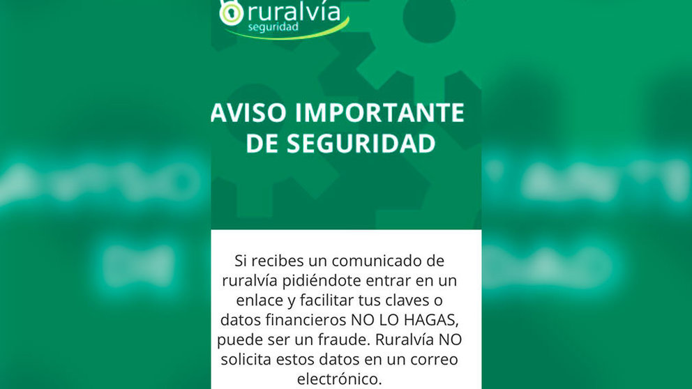 Comunicación remitida a los usuarios de RuralVía.