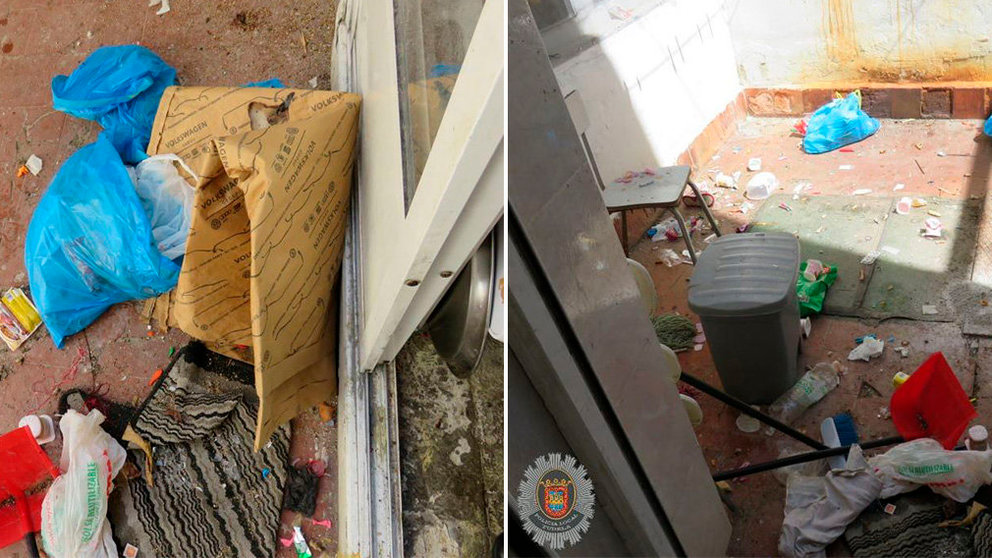 El estado del patio interior de la vivienda lleno de basura tras ser arrojada por una vecina POLICÍA TUDELA